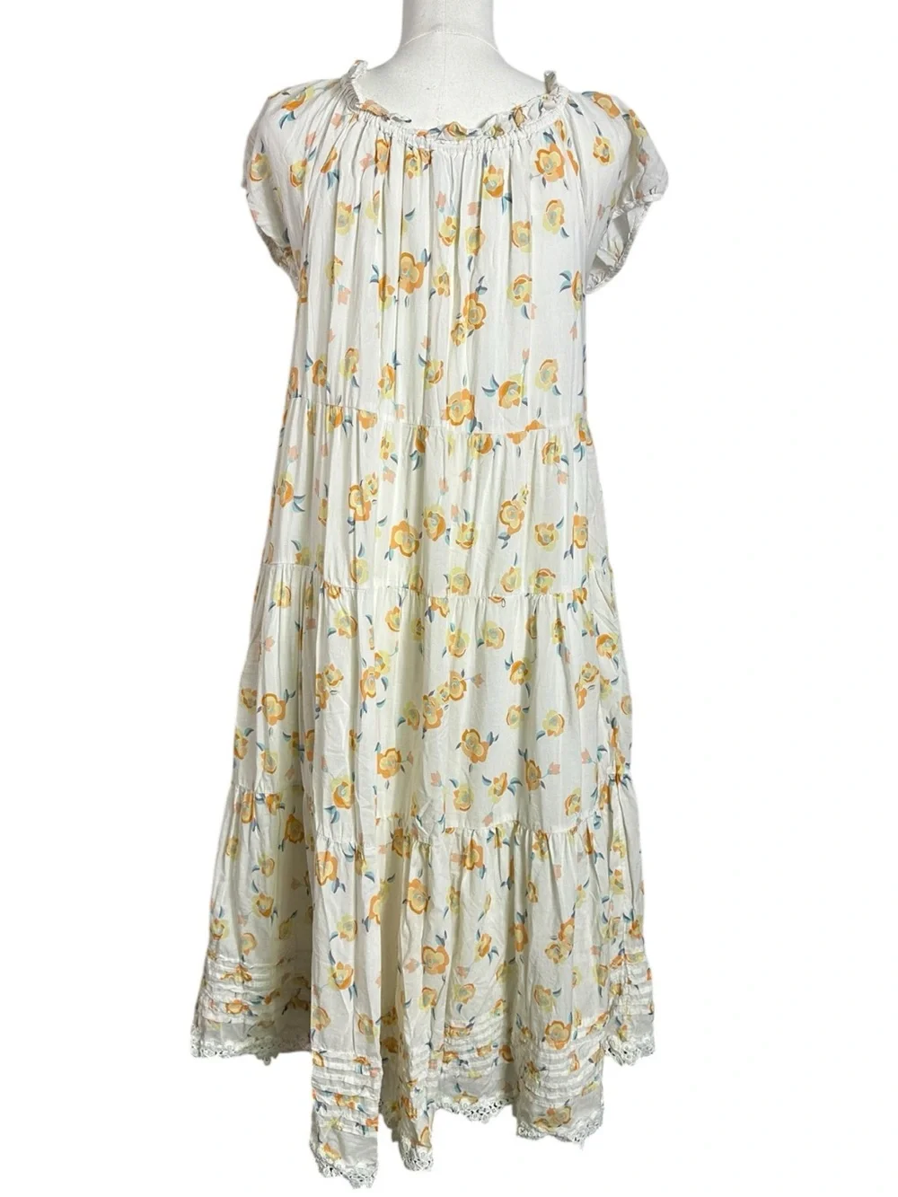 Anthropologie Summer Cottage Floral Short Sleeve Scoop Neck Midi Dress Large